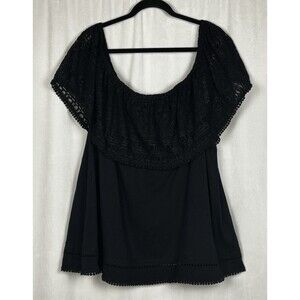 Lane Bryant Women’s Size 26/28 Off-The-Shoulder Crochet Lace Trim Top In Black